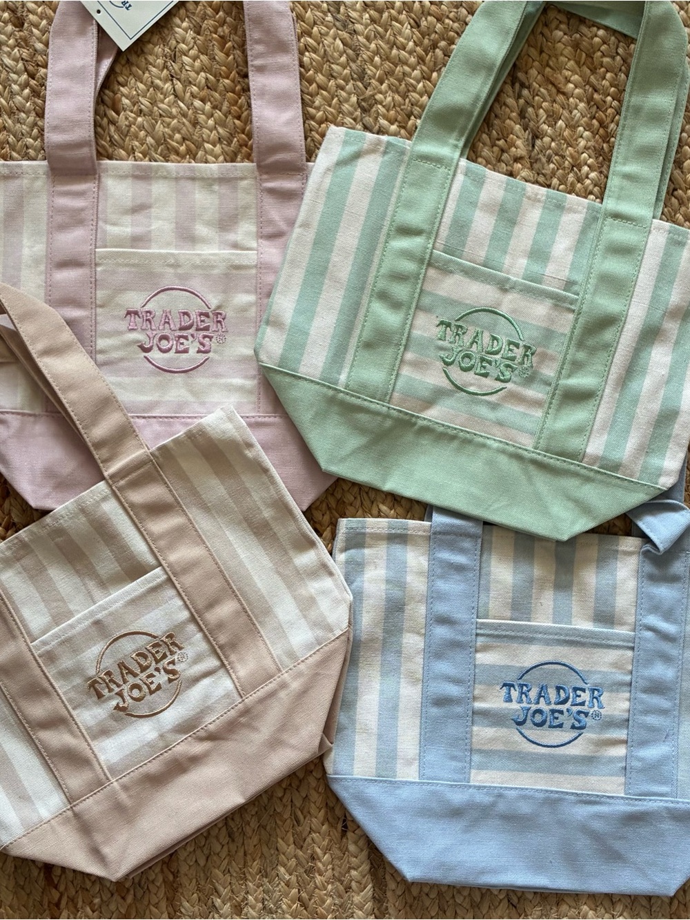 Trader Joe's Pastel Stripe Canvas Tote Bag - Mint, Pink, Blue, Cream